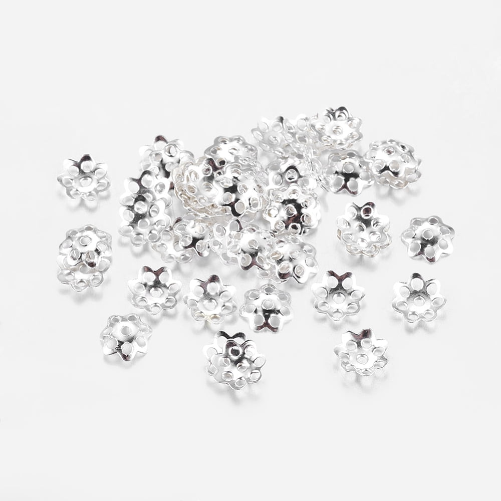 10g Iron Bead Caps Cadmium Free \u0026 Lead Free Flower Multi-Petal Silver Color Plated 6x1mm Hole: 1mm 500pcs/10g