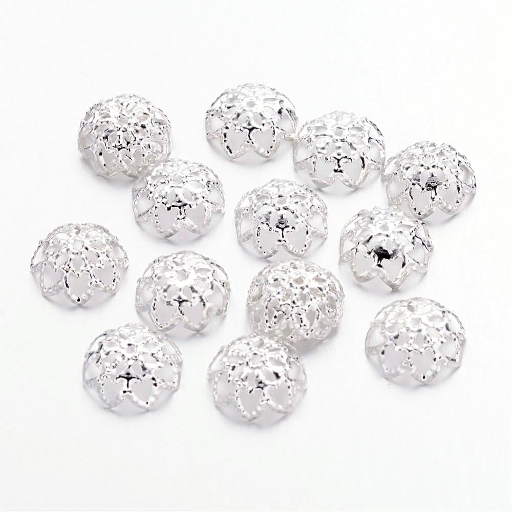 10g Iron Fancy Bead Caps Flower Silver Color Plated 9x4mm Hole: 1mm 100pcs/10g