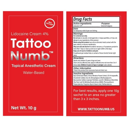 10g Sachet TattooNumb Numbing Cream Lidocaine 4% Skin Numb