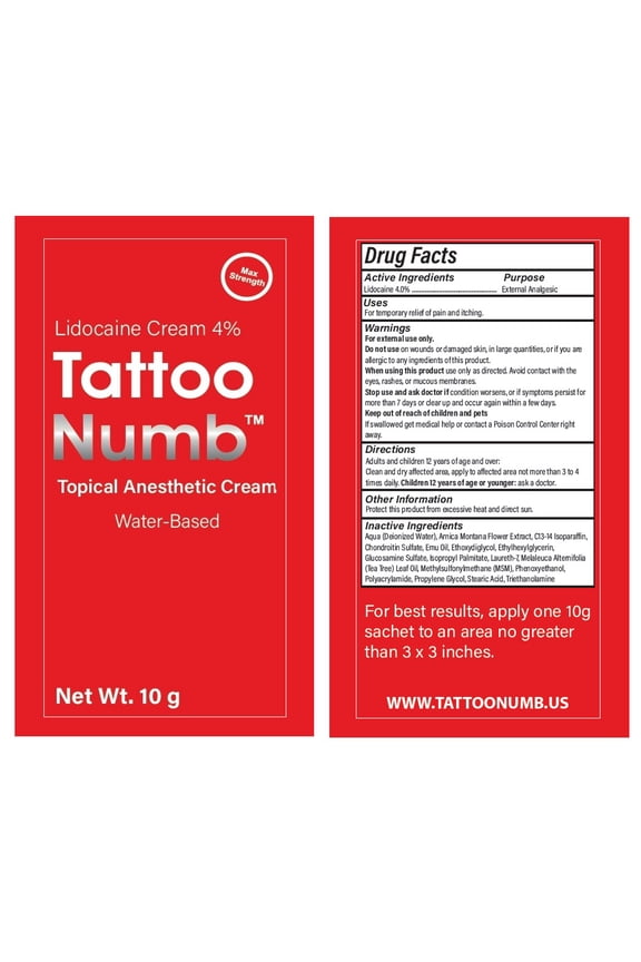 10g Sachet TattooNumb Numbing Cream Lidocaine 4% Skin Numb