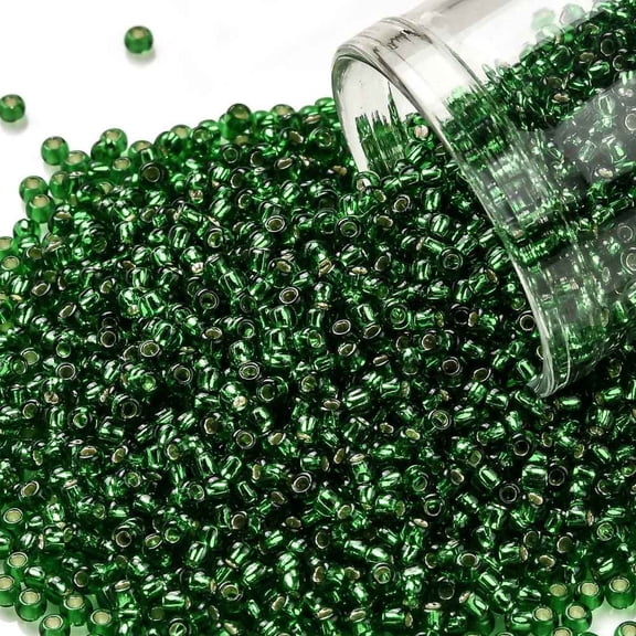 10gs TOHO Round Seed Beads Japanese Seed Beads (27B) Silver Lined Grass Green 11/0 2.2mm Hole: 0.8mm about 1103pcs/10g