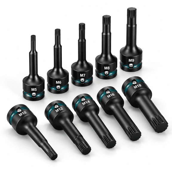 10impact Xzn Triple Square Spline Bit Socket Set 1/2" Dr