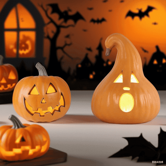 10in + 12in Light-Up Pumpkins Halloween LED Jack O Lanterns with Realistic Glow