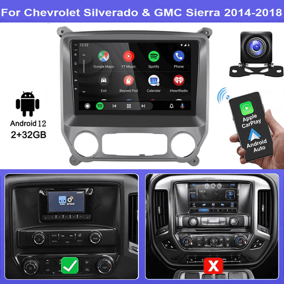 10in Android 13 Car Stereo Radio GPS Navigation Head Unit 2+64G for Chevrolet Silverado 2014-2018 with Carplay Android Auto Bluetooth WiFi FM/RDS