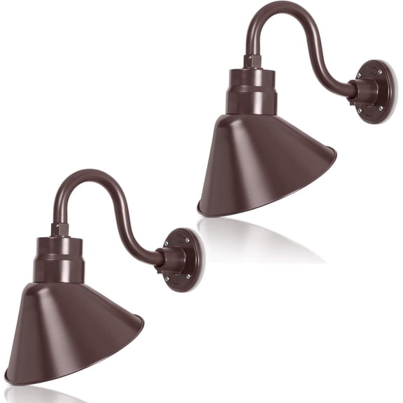 10in. Architectural Bronze Angle Shade Gooseneck Sign Light Fixture With 10in. Long Extension Arm - Wall Sconce Farmhouse, Antique - UL Listed - 9W 900lm A19 LED Bulb (5000K Cool White) - 2-Pack