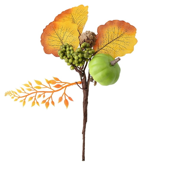 10in Artificial Pumpkin Branch Set, Thanksgiving Fall Floral Stems with Maple Leaves, Table Centerpiece Decor 3-Pack