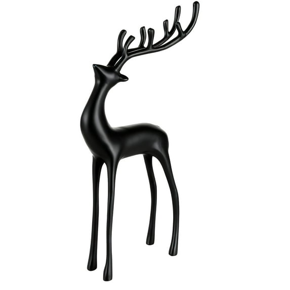 10in Black Plump Deer Tabletop Decoration, Reindeer Statues Imitation Metal Resin Deer Sculpture, Black Finish European-Style Modern Decorative, Christmas Tabletop Ornaments M