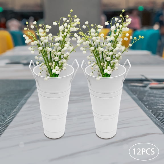 10in Cylindric White Metal Flower Buckets 12 Pcs Wedding Flower Display for Homes Gardens Florists Entrances Living Rooms