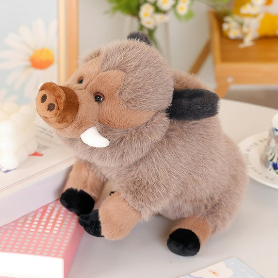 10in Embroidered Boar Plush - Felt Hooves & Safety Teeth, Premium Eco PP Fill Display Decor Not for Under 3 | Gift Bundle w/ Stand Coffee