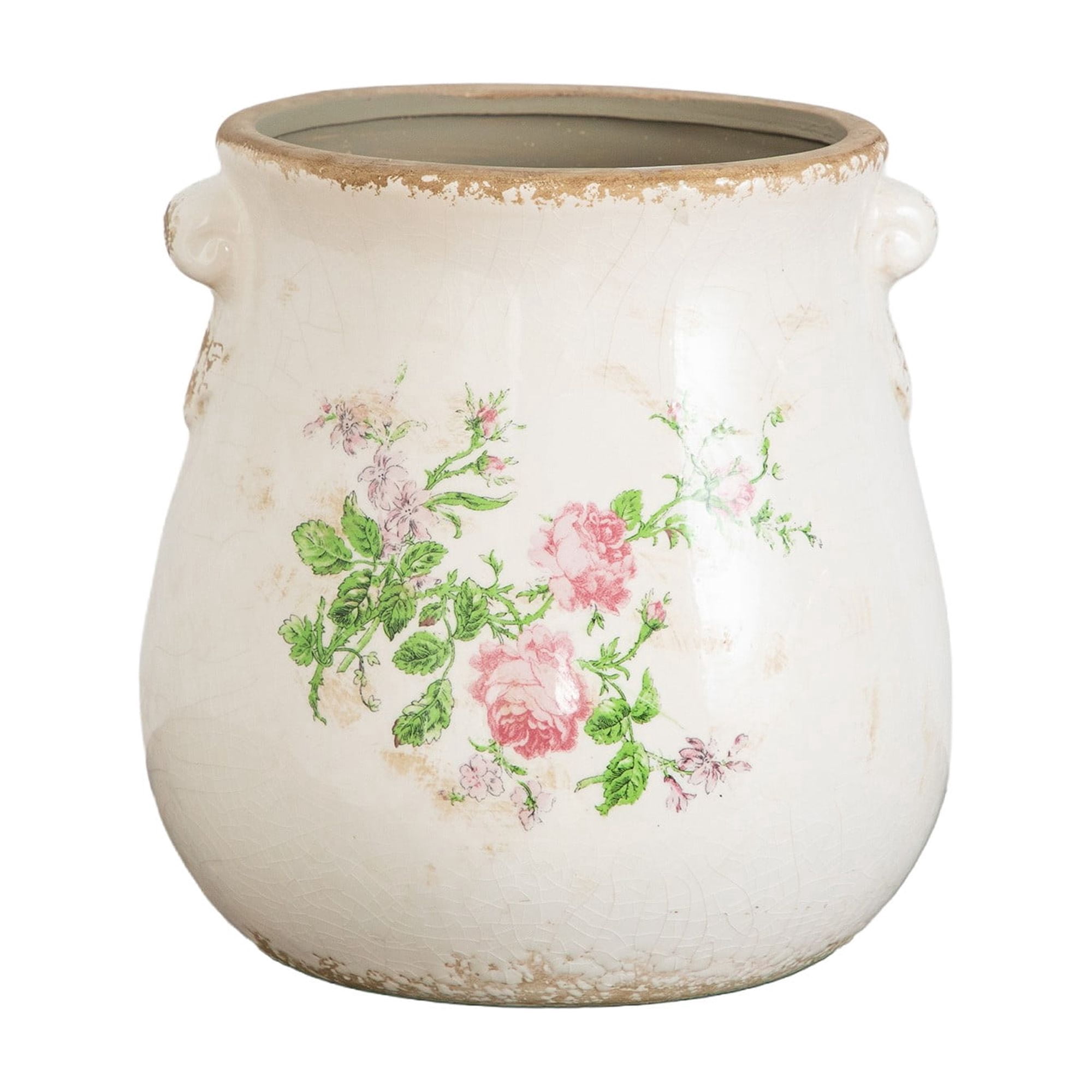 10in. Floral Print Tuscan Ceramic Scroll Planter