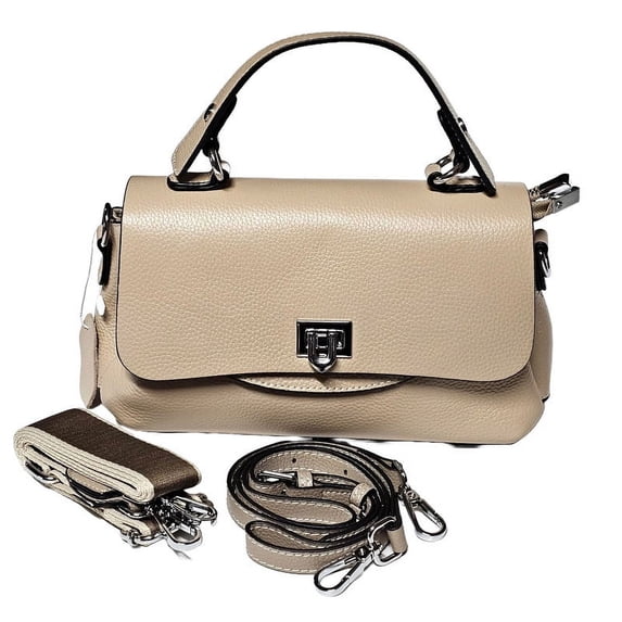 10in Genuine Leather Crossbody Handbag for Women. Satchel Shoulder bag with Top Handle & 2 Detachable Straps. Top Grain Cow Real Leather.