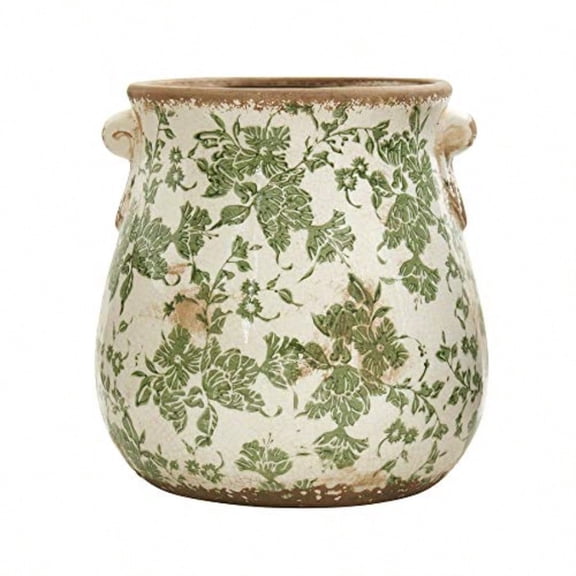 10in. Indoor Tuscan Ceramic Green Scroll Decorative Vase