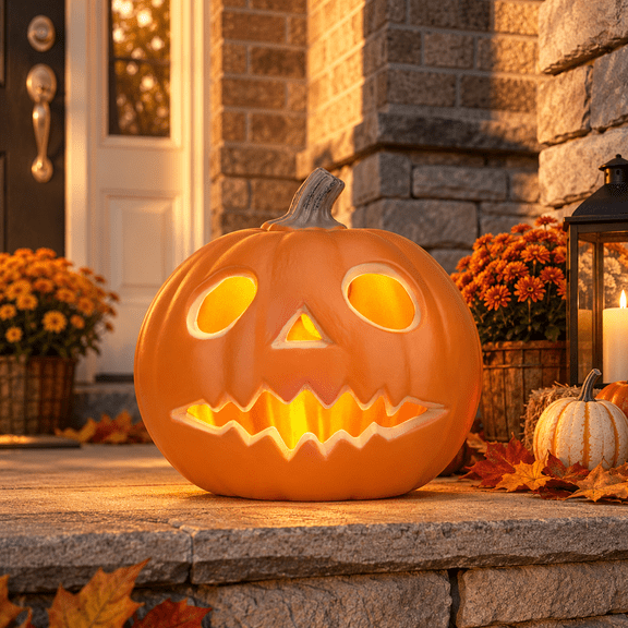 10in Jack O Lantern Pumpkin Lantern Halloween Fall Decoration Light-Up Waterproof LED Light Up Lamp Home Decor for Garden Bar Indoor Outdoor