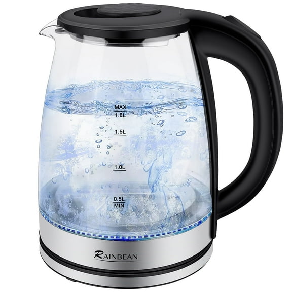 Electric Kettle Water Boiler, 1.8L Electric Tea Kettle, Wide Opening Hot Water Boiler with LED Light, Auto Shut-Off & Boil Dry Protection, Glass Black