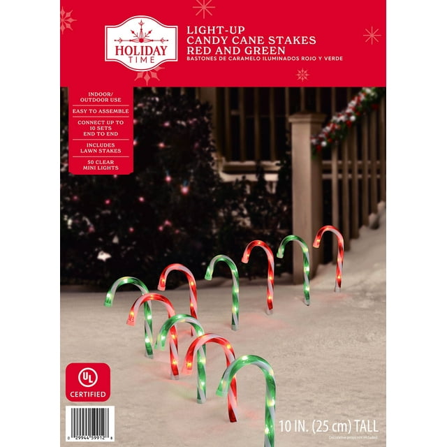 10in Lightup Candy Cane Pathway Stake, Red and Green, by Holiday Time
