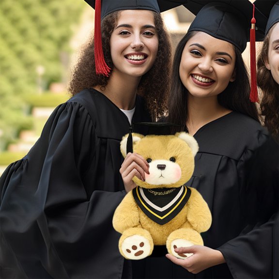 ​10in PhD Graduation Bear Plush - Cap & Scroll Stuffed Animal Academic Gift w/ Gown & Glasses (Gift-Ready Packaging)​​ Yellow