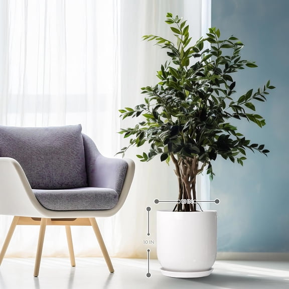 10in Plant Pot, Ceramic Planter for Indoor Plants Outdoor, Mid-  Decor, Modern Flower Pot, Large Plant Pot with Drainage Hole and Saucer