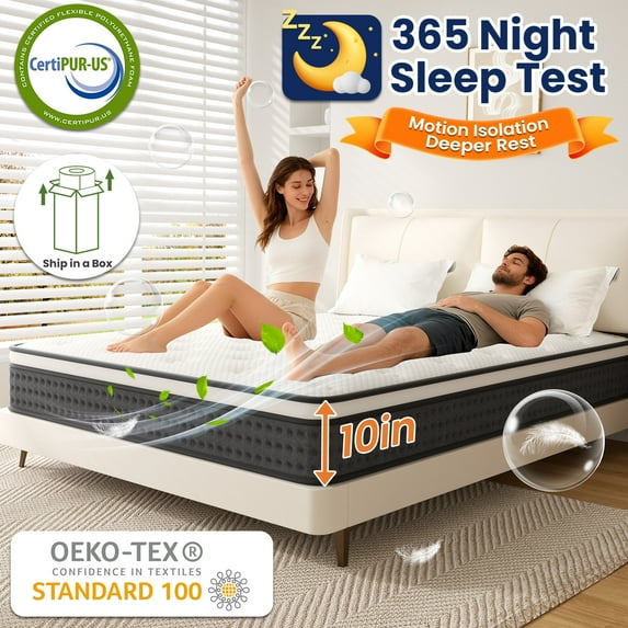 Queen Mattress, Gusoul 10 inch Medium Comfort Tight Top Memory Foam with Pressure Relief and Motion Isolation, Hybrid Queen Mattresses in a Box