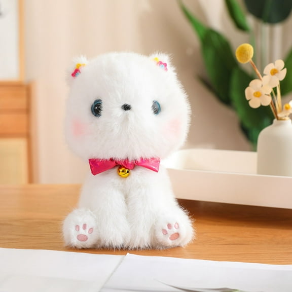 10in Removable-Cover Cat Plush - White Mochi Velvet Shelf Decor w/ Safety Whiskers | Machine-Washable Gift Bundle (Age 3+) White