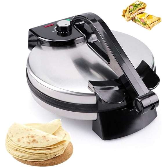 10in Roti Maker with Non-Stick Coating and Indicator Lights, Adjustable Temperature, Electric Tortilla Press for Pancakes, Crepes & Omelettes