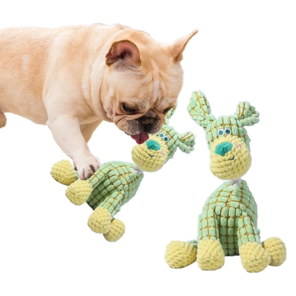 10in Tall Giraffe Squeaky Plush Dog Chew Accessory, Soft Cotton Rope Interactive Puppy Play Companion, Teeth Cleaning Anxiety Relief Stuffed Animal Play Item for Small Medium Dogs,D