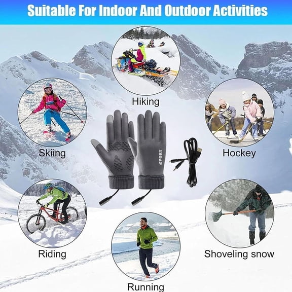 10in Unisex USB Heated ConsGraytant Temperature Gloves - Waterproof Touchscreen Mittens for Men & Women, Warm Insulated Design for Driving, Cycling, Hunting & Hiking, Fits Cold Weather Use, Gray