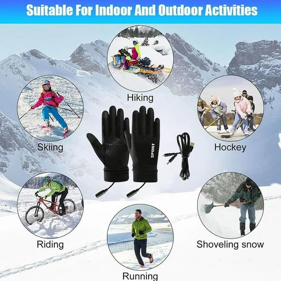 10in Unisex USB Heated Constant Temperature Gloves - Waterproof Touchscreen Mittens for Men & Women, Warm Insulated Design for Driving, Cycling, Hunting & Hiking, Fits Cold Weather Use, Black