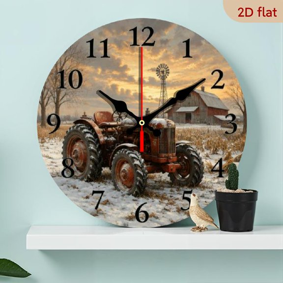 10in Wood Farm Tractor with Pumpkins Quiet Wall Clock, Seasonal Decor, Easter & Labor Day Present, Ideal for Living Rooms, Bedrooms, Home (Aa Batteries Not Included)