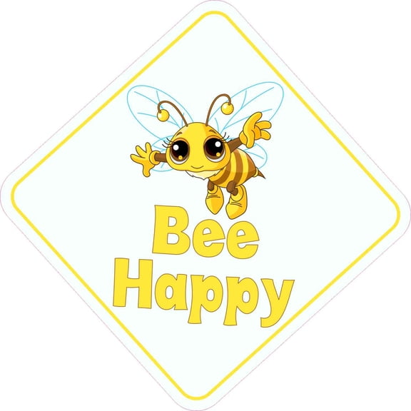 10in x 10in Bee Happy Sticker Vinyl Large Decal Car Window Stickers Decals