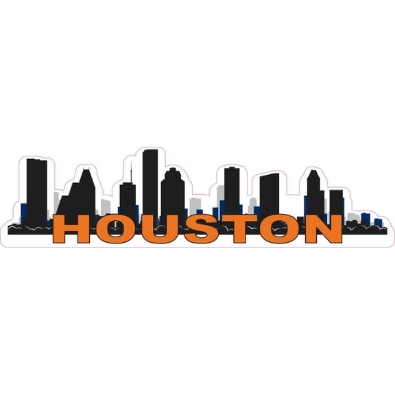 10in x 2.5in Orange and Blue Houston Skyline Sticker