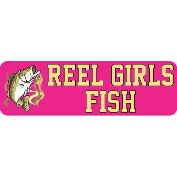 10in x 3in Bass Reel Girls Fish Bumper Sticker Vinyl Fishing Decal Stickers