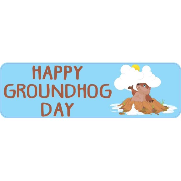 10in x 3in Blue Happy Groundhog Day Bumper Sticker Vinyl Holiday