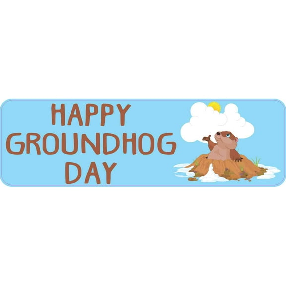 10in x 3in Blue Happy Groundhog Day Magnet Magnetic Holiday Bumper Magnets