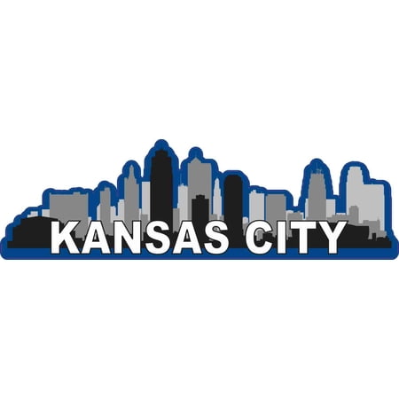 10in x 3in Blue Kansas City Skyline Sticker
