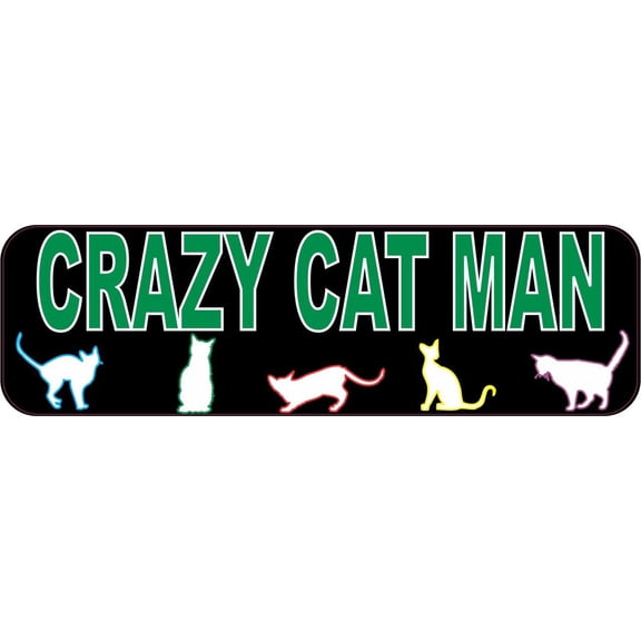 10in x 3in Crazy Cat Man Bumper Sticker Decal Cat Stickers Decal
