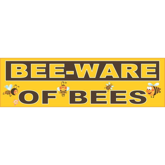 StickerTalk Cute Bee-Ware of Bees Vinyl Sticker, 10 inches x 3 inches