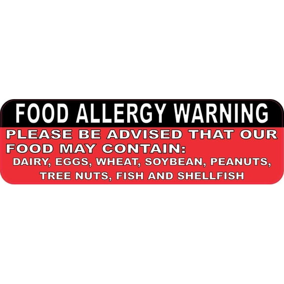 10in x 3in Food Allergy Warning Sticker