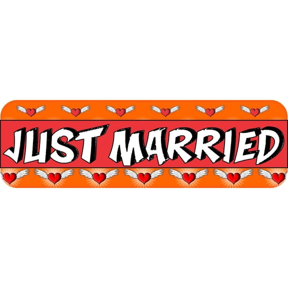 10in x 3in Just Married Bumper Sticker Vinyl Decal Wedding Car S