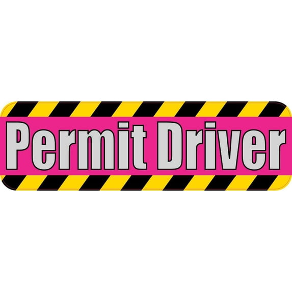 10in x 3in Pink Permit Driver Bumper Sticker Vinyl Truck Window Caution