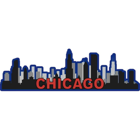 10in x 3in Red and Blue Chicago Skyline Sticker
