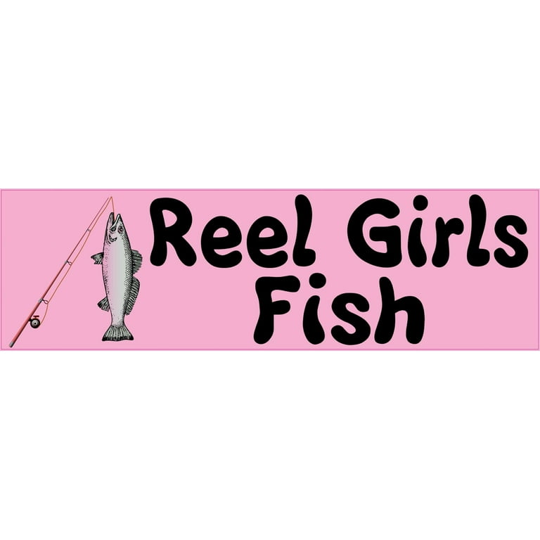 10in x 3in Rod Reel Girls Fish Vinyl Car Bumper Sticker Decal