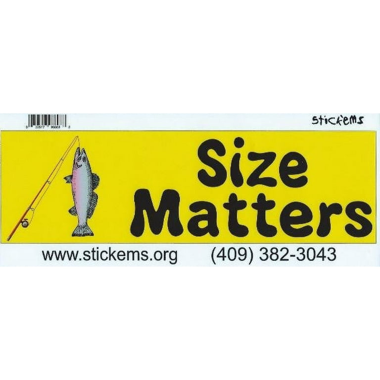10in x 3in Size Matters Rod Reel Bumper Sticker Decal fishing Window  Stickers Decals