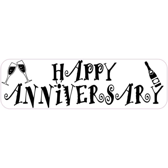 10in x 3in White Happy Anniversary Bumper Sticker Vinyl Decal Car Stickers