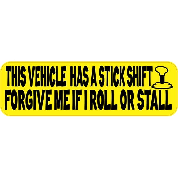 10in x 3in Yellow This Vehicle Has a Stick Shift Bumper Sticker