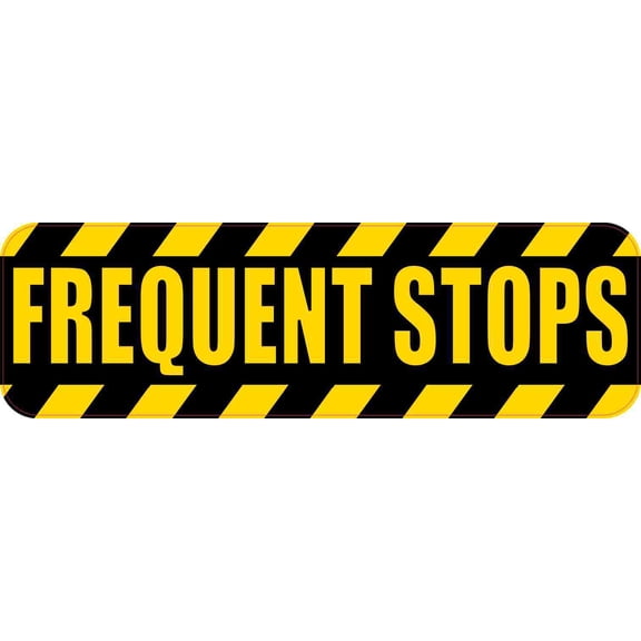 10in x 3in Yellow and Black Frequent Stops Bumper Sticker