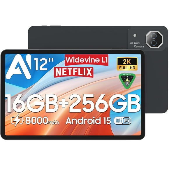 12inch Android 15 Tablet with 256GB ROM+32GB RAM,Helio G99,Octa-Core 5G WIFI,Dual Camera,GPS,1TB Expand,FHD IPS,2K 2000x1200Display Tableta,Wideline L1,GMS Certified,Split-screen,AI,Gaming Tablets