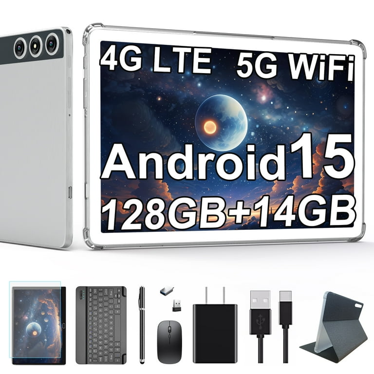 10inch Android 15 Tablet,4G Cellular Tablet with 128GB ROM+14(8+6