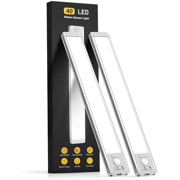 10inch Under Cabinet Lighting, 2 Pack Rechargeable Motion Sensor Light Indoor, 5 Levels Dimmable Magnetic Closet Lights, Wireless Under Counter Lights for Kitchen, Stairs