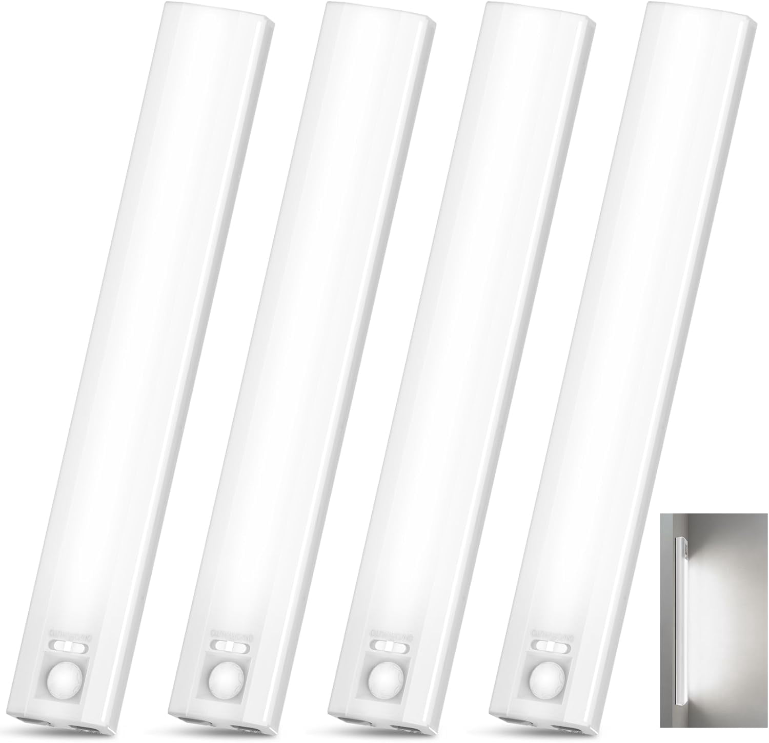 10inch Under Cabinet Lighting, 68 LED Rechargeable Motion Sensor Light Indoor, 6 Levels Dimmable Magnetic Closet Lights, Wireless Counter Lights for Kitchen, Stairs, Bedroom, 4-Pack Daylight