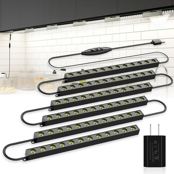 10inch Cabinet Lights, 12 Lamp Beads Metal Series Lights, 10 Levels of Brightness Adjustment, Bookshelf Lighting, Led Lights for Display Case/Pantry/Closet/Safe, 8500k, 6PCS